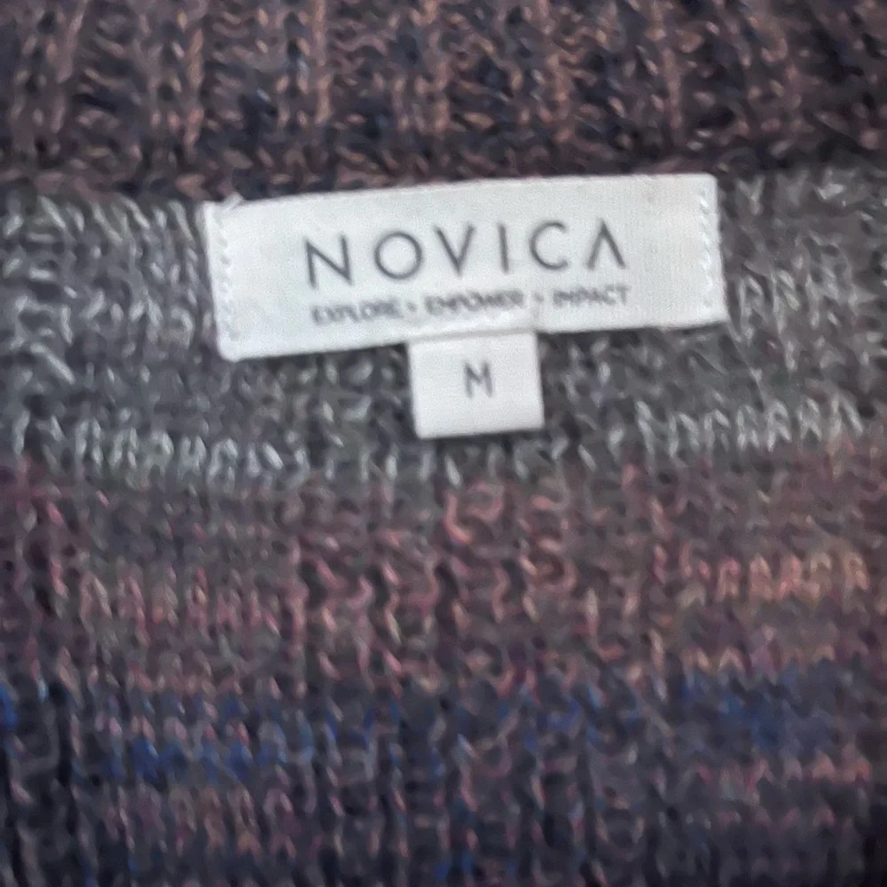 Novica Peruvian Quarter Zip Front 100% Alpaca Traveler Stripe Sweater Med